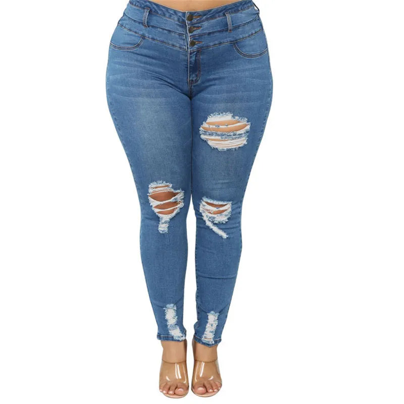 Plus size XL-5XL women's ripped jeans