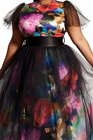 Elegant Black Floral  Fashion Two Piece Dress