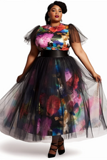 Elegant Black Floral  Fashion Two Piece Dress