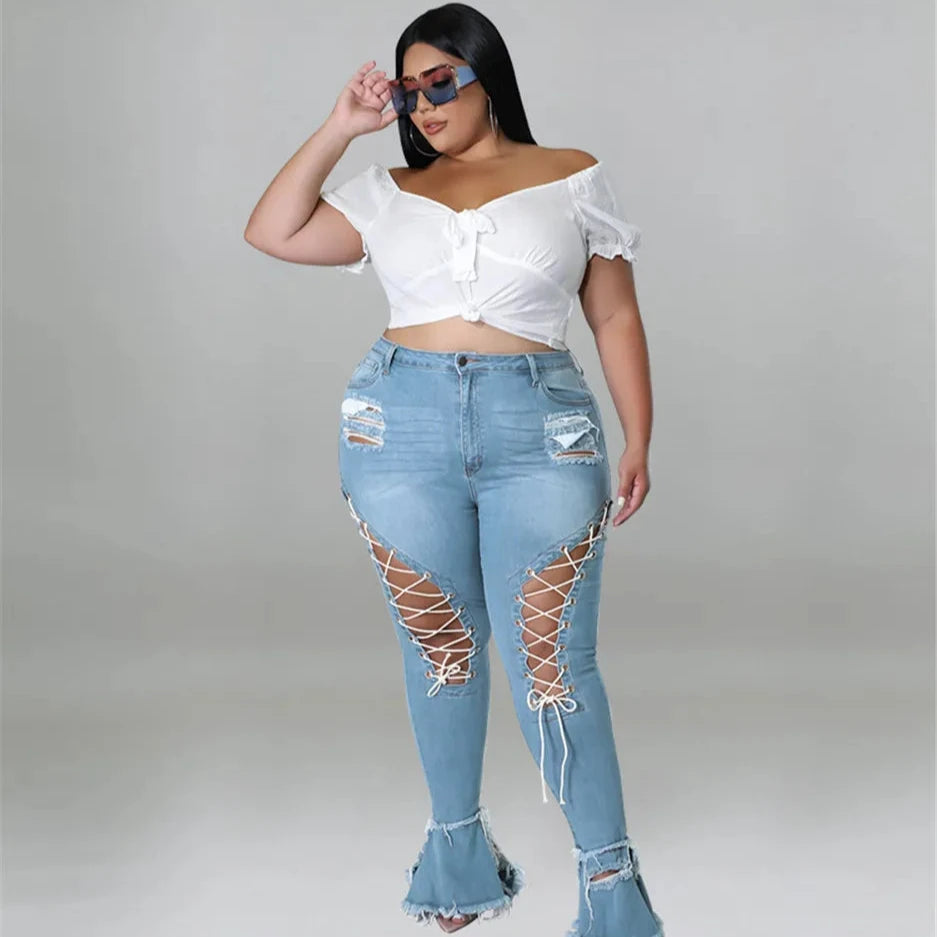Flared Jeans Bandage High Waist