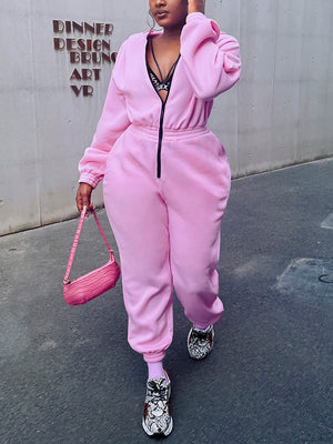 LW Zipper Design Letter Loose Jumpsuit
