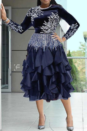 Long Sleeve Rhinestone Dress
