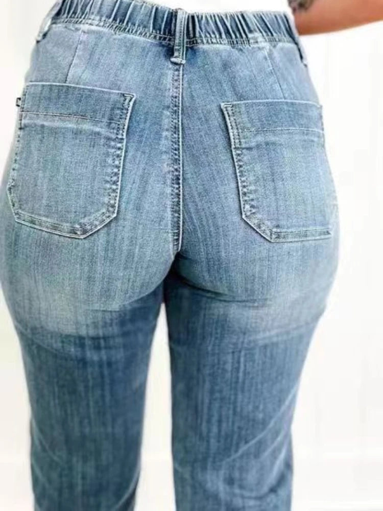 Loose Harem Jeans, Elastic Waist