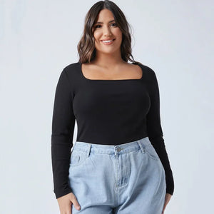 Plus Size Square Neck Elegant Top