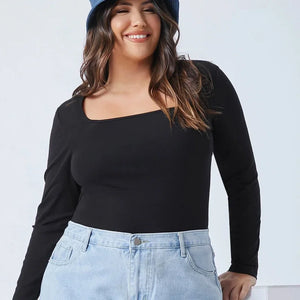 Plus Size Square Neck Elegant Top