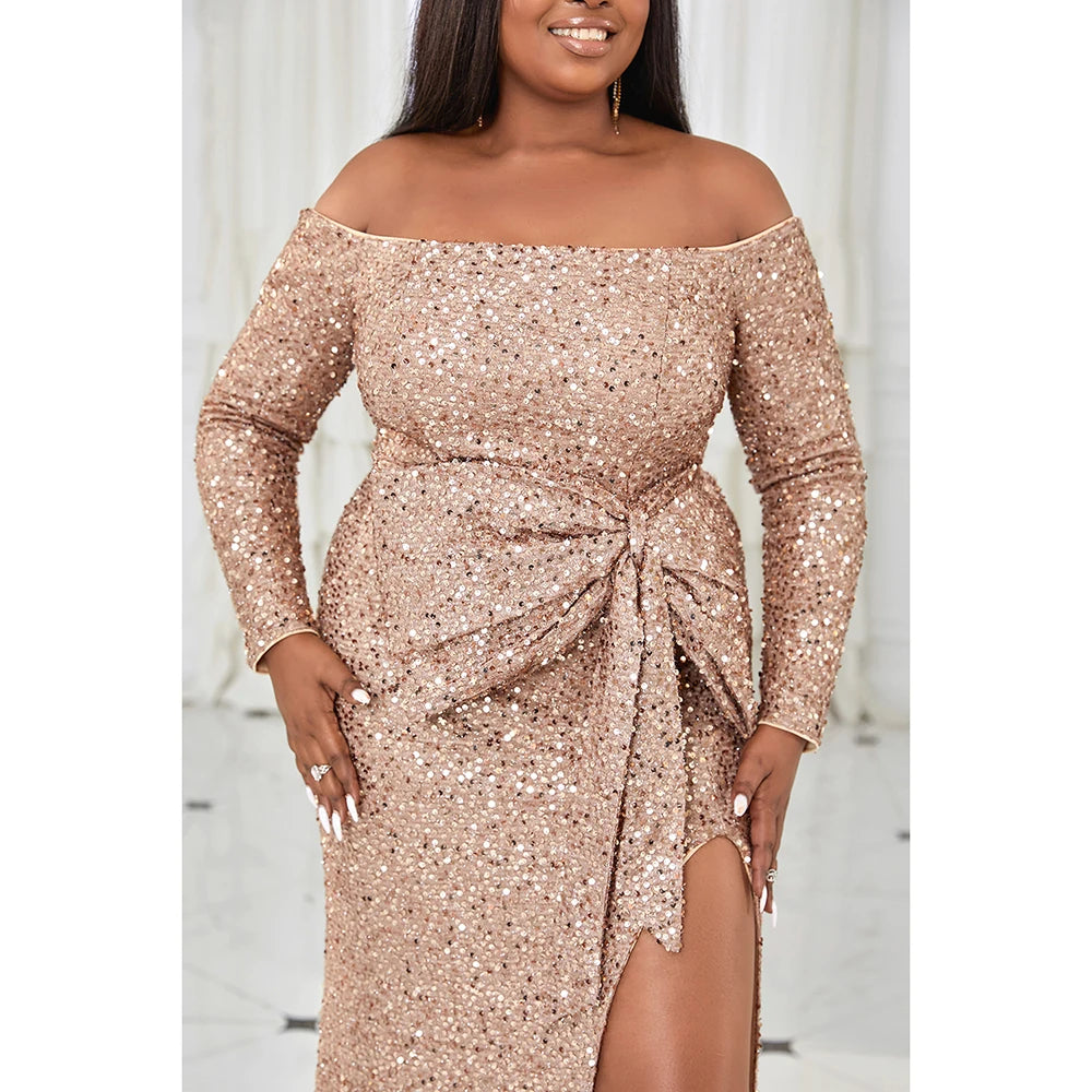 Plus Size Apricot Prom Sequin