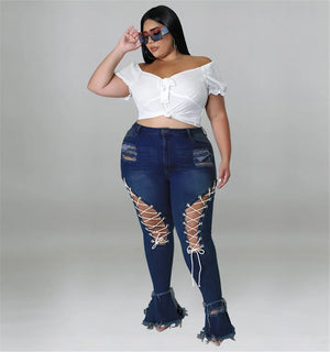 Flared Jeans Bandage High Waist