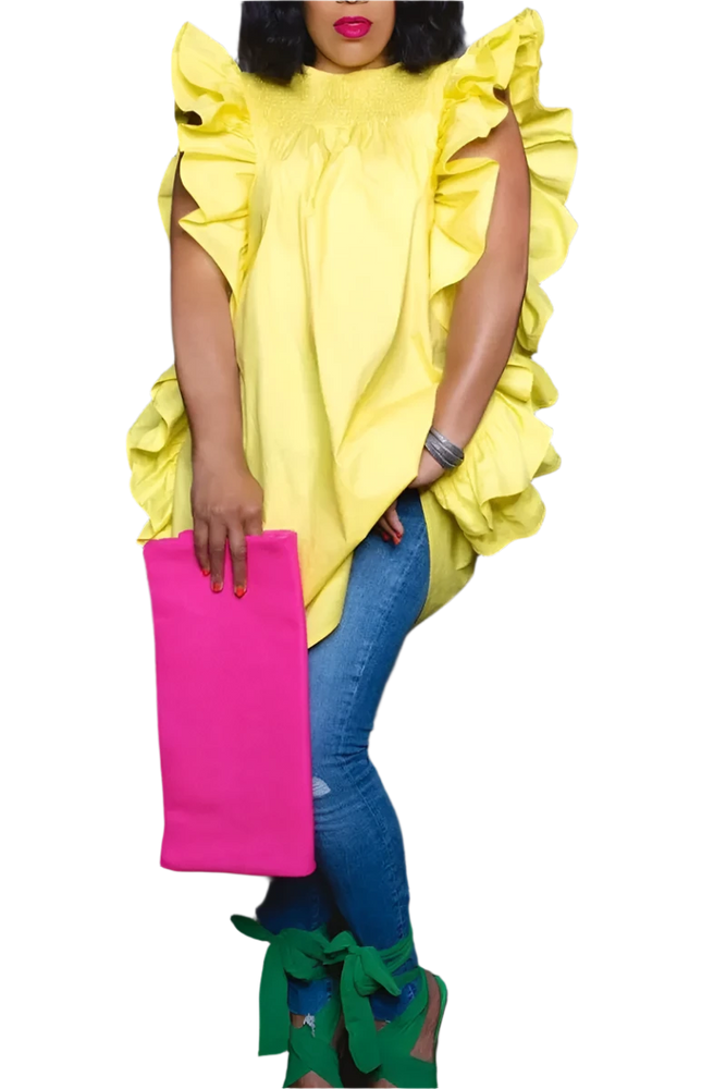 Shirt Ruffle Sleeve Stand Collar