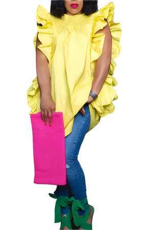 Shirt Ruffle Sleeve Stand Collar