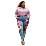 Jeans for Women Casual Blue Floral Printing