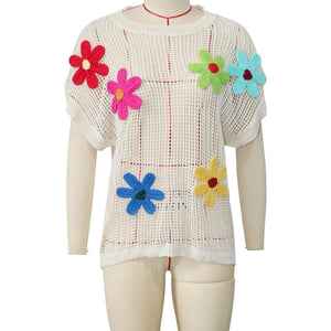 Flower Design Hollow Out Loose Tops