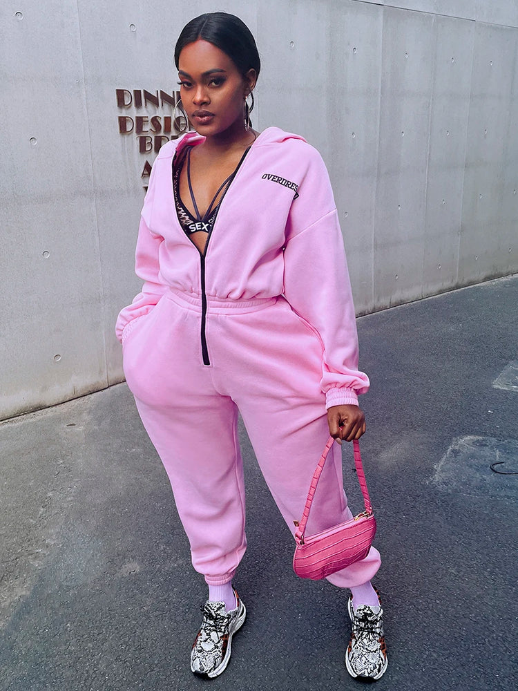 LW Zipper Design Letter Loose Jumpsuit