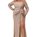 Plus Size Apricot Prom Sequin