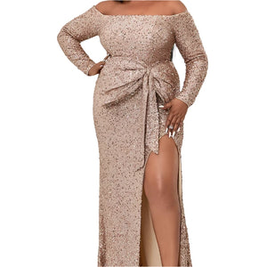 Plus Size Apricot Prom Sequin