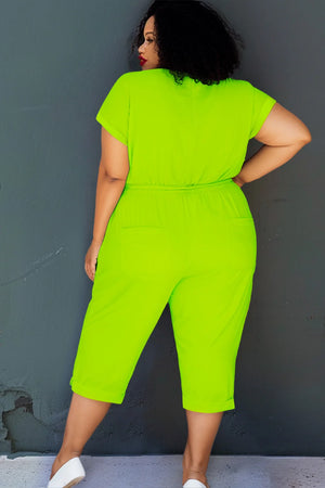 Plus Size Green V Neck Short Sleeve Jumpsuit