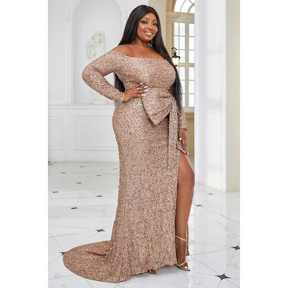 Plus Size Apricot Prom Sequin