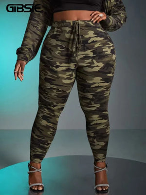 Plus Size Camouflage Print Knot Front Leggings