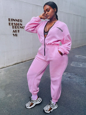 LW Zipper Design Letter Loose Jumpsuit