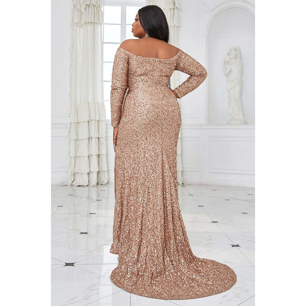 Plus Size Apricot Prom Sequin