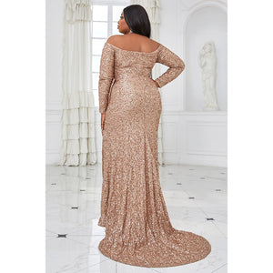 Plus Size Apricot Prom Sequin