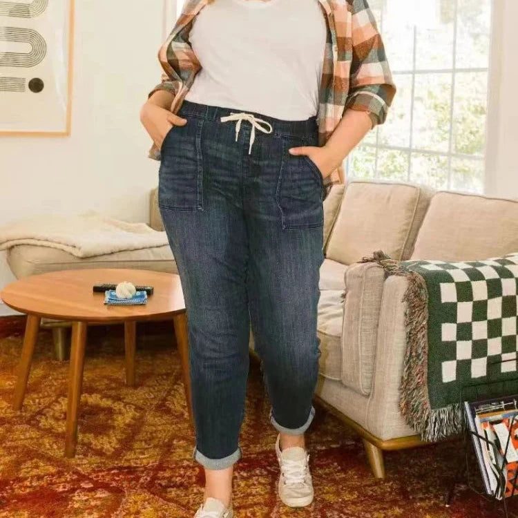 Loose Harem Jeans, Elastic Waist