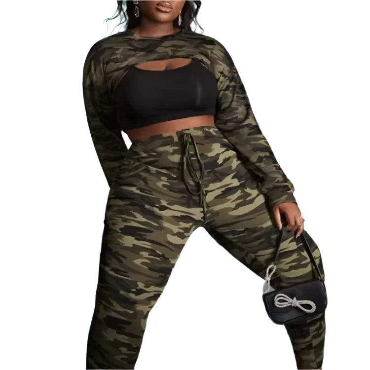 Plus Size Camouflage Print Knot Front Leggings