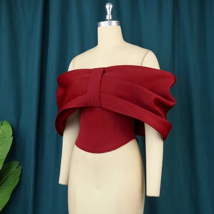 Strapless Tops Plus Size Red Off Shoulder Ruffles