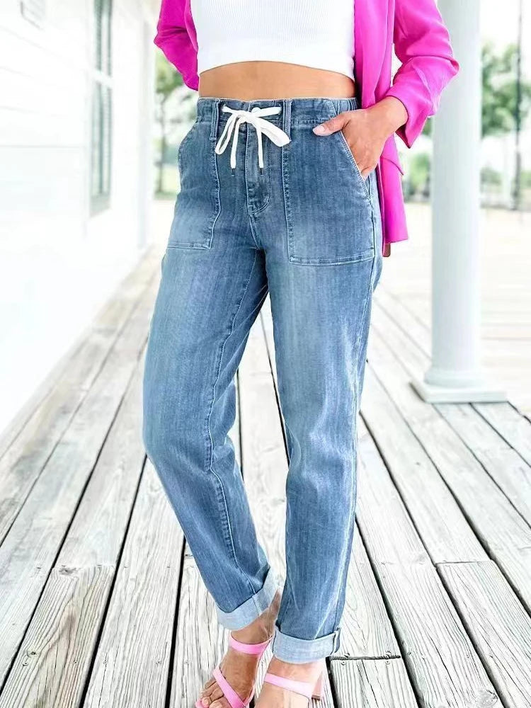 Loose Harem Jeans, Elastic Waist